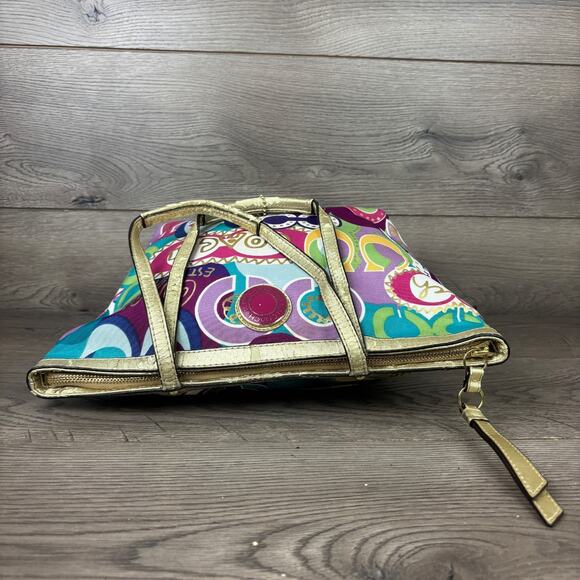 Coach Tote Purse Poppy C Signature Print Gold Trim Rainbow Graffiti F1220-F19434 - Picture 6 of 16